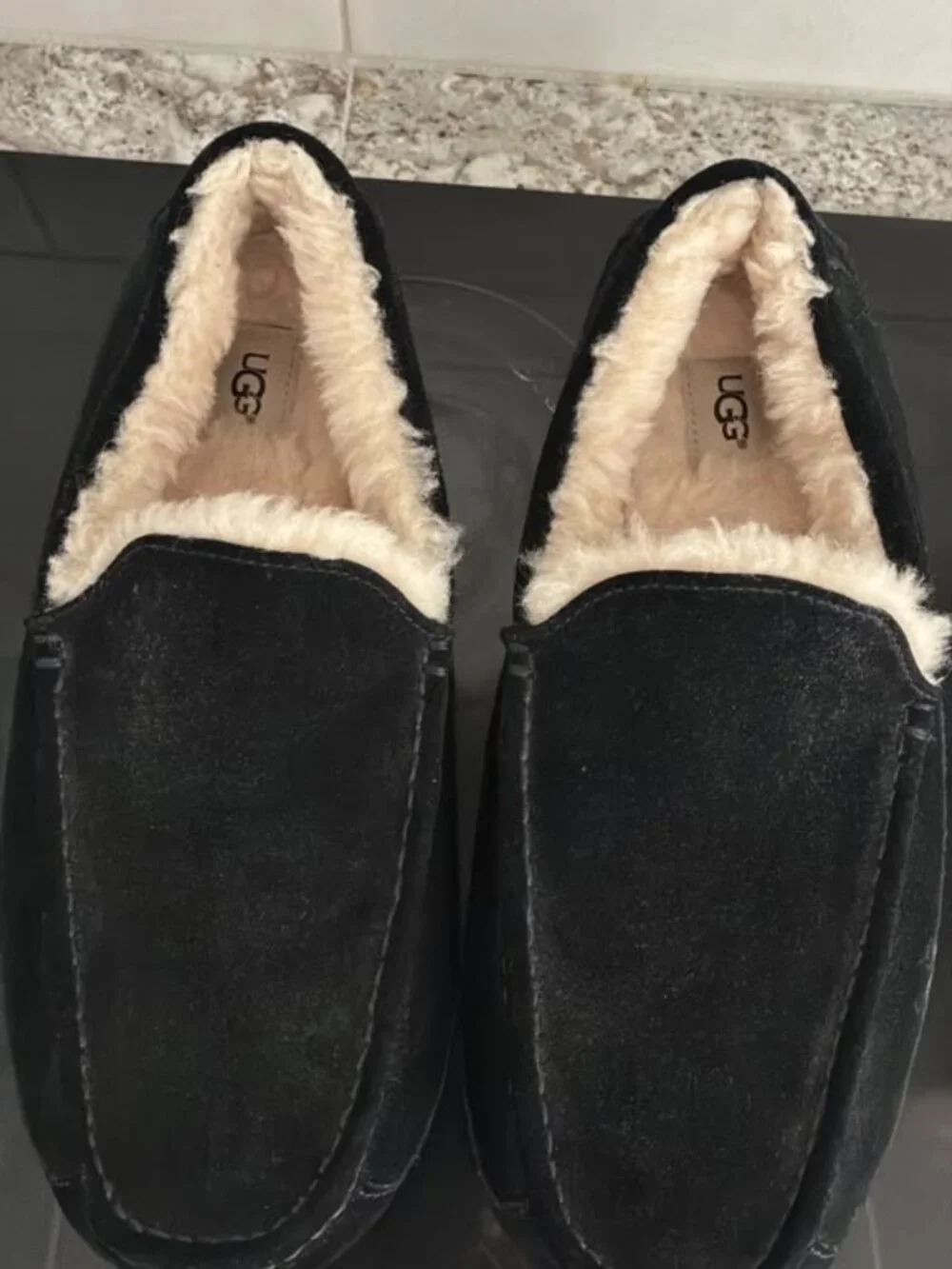 UGG Ascot Men's Suede Moccasin Slipper - Black, 12 Regular
